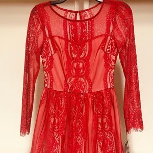 BCX Juniors' Lace Fit & Flare Red Dress